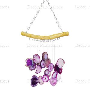 Pink Agate Stone Wind Chime with Wooden On the Top