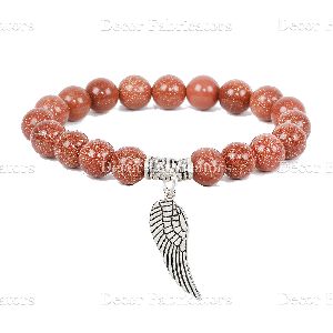 Red Jasper Elastic Stone Bracelet With Feather Charm