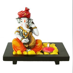 Sittar Playing Ganesha Idol With Wooden Tray