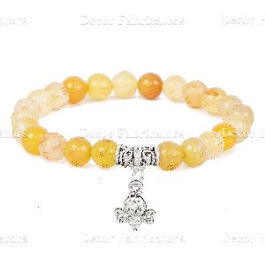 Yellow Onyx Elastic Stone Bracelet With Charm