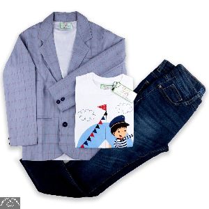 Boys Blazer with Printed T-Shirt and Trouser Set