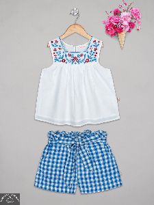 Embroidered Girls Top Shorts Set