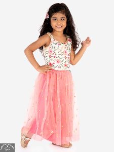 Embroidered Girls Top With Sequined Skirt
