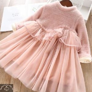 Pink Woolen and Net Dress