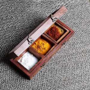 3 Compartment Wooden Spice Box