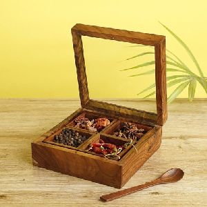 4 Compartment Wooden Spice Box