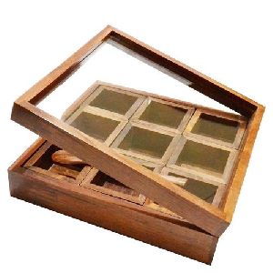 9 Compartment Wooden Spice Box
