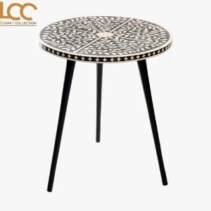 Petal Inlay Work Side Table With Three Legs