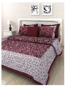 maroon bandhej Print Cotton 2 Pillow Covers Double Bed Sheet