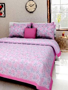 PINK JASMINE PRINT COTTON DOUBLE BED SHEET WITH 2 PILLOW COVERS