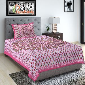 PINK PRINTED PRINT COTTON SINGLE BED SHEET WITH 1 PILLOW COVER
