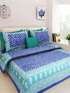 Sanganeri Paisley Print Cotton 2 Pillow Covers Double Bed Sheet