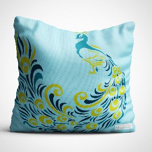 TEAL BEAUTIFUL PEACOCK PRINT INCHES DIGITAL PRINT CUSHION COVER WITH FILLER