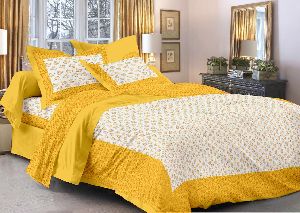 YELLOW BUTA PRINT COTTON DOUBLE BED SHEET WITH 2 PILLOW COVERS