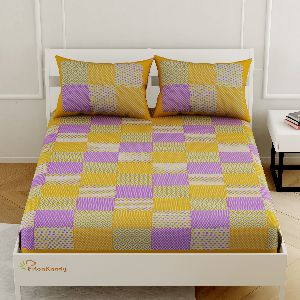 YELLOW CHAKS PRINT COTTON QUEEN SIZE BED SHEET WITH 2 PILLOW COVERS