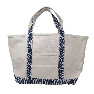 COTTON BEACH BAG WITH PRINTED HANDLE AND GUSSET