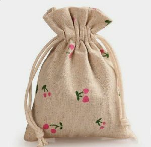 PRINTED COTTON POUCH WITH COTTON DRAWSTRING