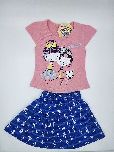 Kids Girl Printed Skirt Top Set, Clothing Type : Cotton