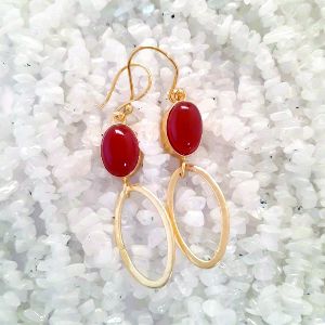 Brass Earrings Red Onyx