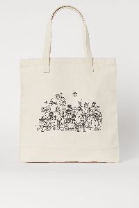 COTTON TOTE BAG WITH BLACK PRINT