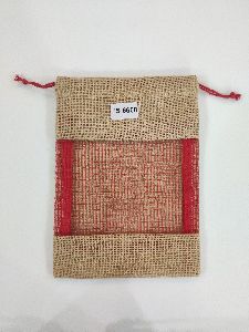 Jute Pouch Bags withred drawstring