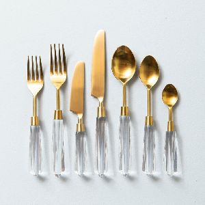 Stainless Steel Gold Flatware Set with Lucite Handle