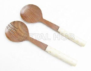 Wooden Salad Server Set with Decal Handle