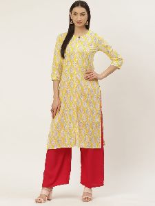 Yellow Cotton Straight Kurta