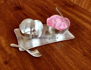 silver plated ice cream tray set