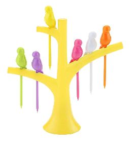 Plastic Fruit Fork Set with Stand