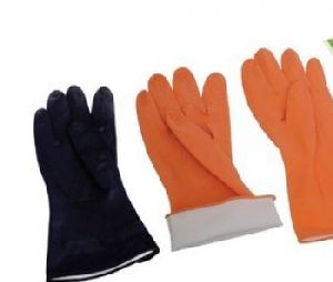 House Hold Flock Lined Rubber Hand Gloves