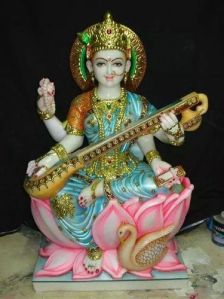 Multicolor Marble Saraswati Mata Statue