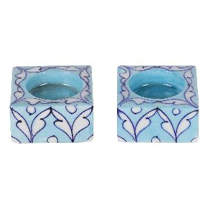 Blue Art Pottery Candle Holder