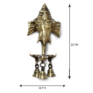 Brass Antique Ganesha Wall Hanging Deepak or Diya with Bells