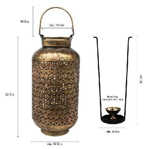 Burni Diya Lantern with Hanger - Handcrafted Antique Golden Polished Spiritual Wall Decor Piece