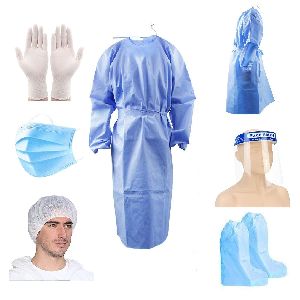 Disposable PPE Kit with Coverall Gown, Hand Gloves, 3 PLY Face Mask, Shoe Cover and Head Co