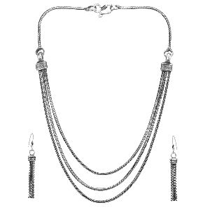 ethnic oxidized multilayer strand statement necklace set