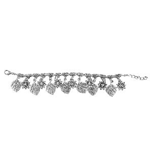boho vintage tribal oxidized silver leaf charm link bracelet