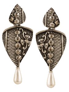 oxidized tribal crystal pearl drop dangle earrings