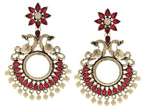 indian boho tribal kundan oxidized silver dangle earrings