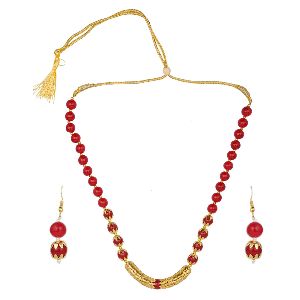 Indian Bollywood Antique Boho Faux Pearl Beaded Wedding Strand Necklace Earrings Jewelry Set