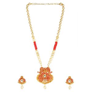 Indian Bollywood Antique Faux Pearl Crystal Kundan Pendant Strand Necklace Earrings Jewelry Set