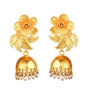 Indian Bollywood Boho Vintage Antique Matte Floral Jhumka Jhumka Dangle Earrings Jewelry Set