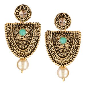 Indian Bollywood Boho Vintage Ethnic Tribal Crystal Pearl Drop Dangle Earrings Jewelry Set for Women