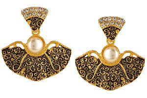 Indian Bollywood Boho Vintage Oxidized Gold Ethnic Crystal Pearl Drop Dangle Earrings Jewelry Set