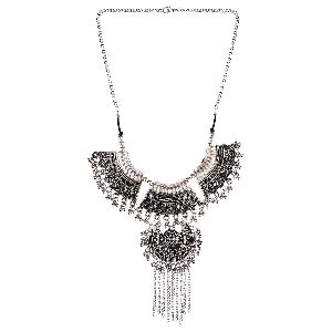Indian Bollywood Boho Vintage Oxidized Silver Jewelry Tassel Choker Statement Necklace for Women
