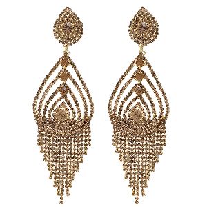 Indian Bollywood Crystal Gold Plated Dangle Tassel Leaf Bridal Wedding Earring Set Jewelry for Women