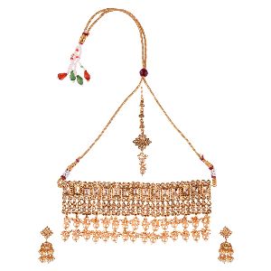 wedding choker necklace maang tikka earrings head chain set