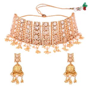 bollywood faux pearl crystal choker necklace earrings set