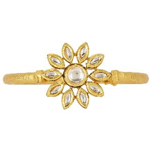 Indian Bollywood Floral Kundan Crystal Wedding Bridal Open Cuff Bangle Bracelet Jewelry